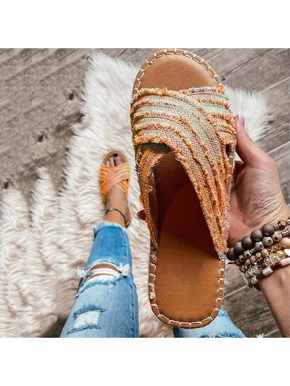 Flat Sandals for Women Espadrilles Open Toe Beach Sandals Slide Casual 2026 Shoes