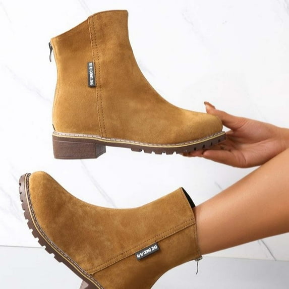 OKBOP Flats Shoes-Christmas Zipper Dirt Bike Boots Wide Calf Retro Warm Non Slip Shoes for Women Winter Womens Boots