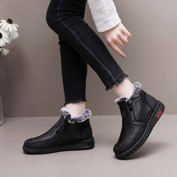 OKBOP Flats Shoes-Warm Christmas Walking Shoes Women Winter Vintage Snow Boots for Girls Square Toe Womens Boots Clearance