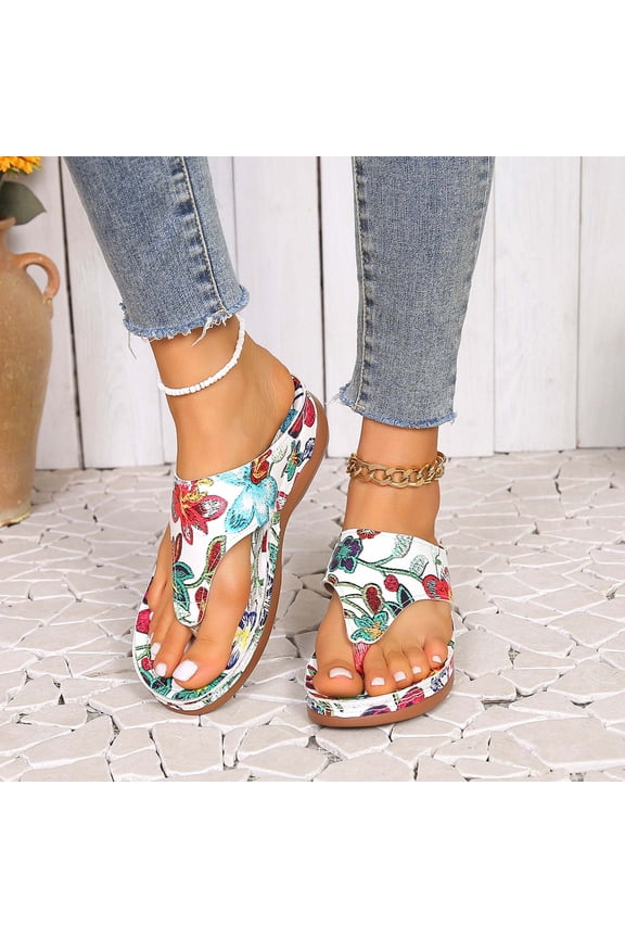 Flip Flops for Women Open Toe Flat Orthopedic Sandals Travel Casual Arch Support Shoes Decorations
