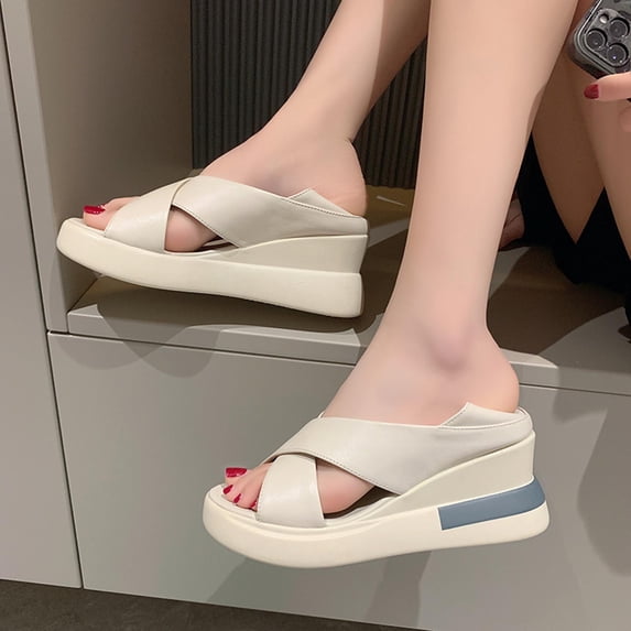 OKBOP Footbed Wedge Sandals for Women Open Toe Platform Sandals Casual Party Slip-On Shoes