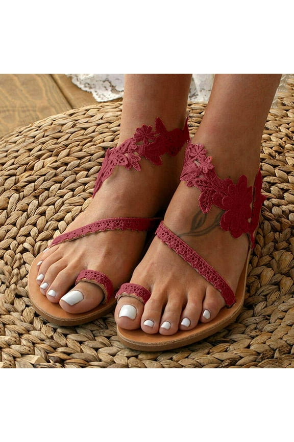 Gladiator Sandals for Women Open Toe Toe Loop Beach Sandals Slip-On Casual Travel Shoes