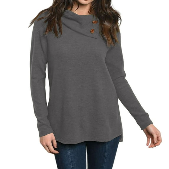 OKBOP Going Out Tops for Women College,Casual Solid Loosing Long Sleeve Button Pile Collar T-Shirt Womens White Blouse Tshirt Dresses for Women