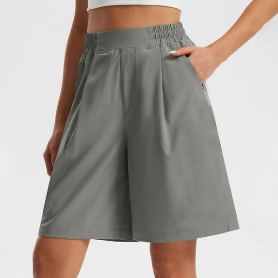 OKBOP Gray Running Shorts for Women Casual Wide-Leg Relaxed Fit Capris