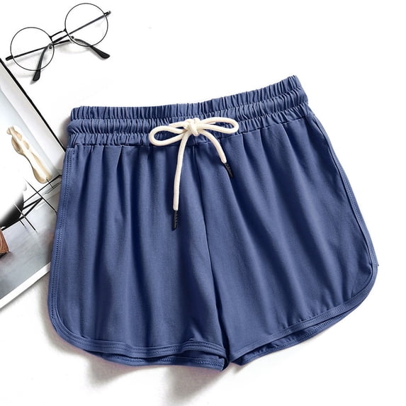 OKBOP Gym Shorts Women Blue Active Fit Activewear Wide-Leg Elastic Waist Shorts
