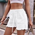 thumbnail image 1 of OKBOP Gym Shorts Women White Casual Drawstring Wide-Leg Relaxed Fit Jeans Shorts, 1 of 5