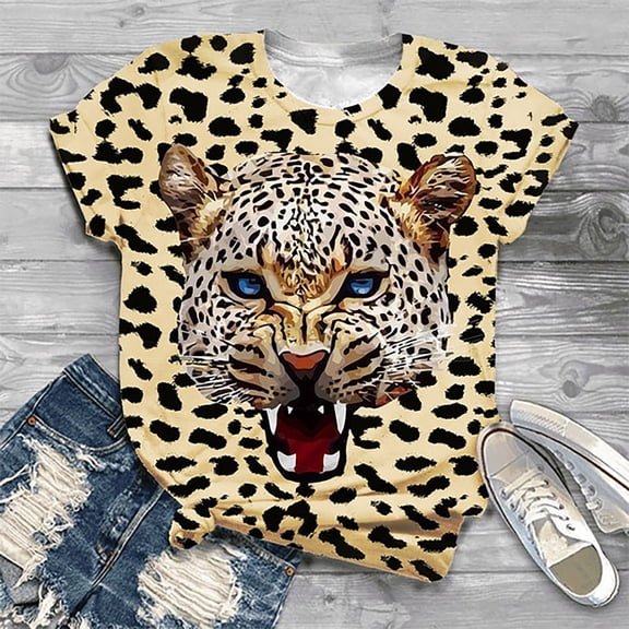 OKBOP Halloween Tops for Women,Fashion Cute Leopard Print Pullover Casual Bottom Shirt Short Sleeve Black Blouse Button Down Shirts for Women