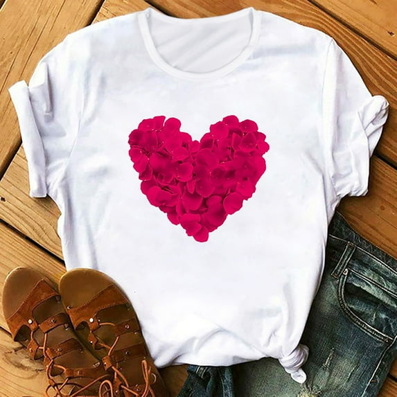 OKBOP Lace Tops for Women Sexy,Fashion Casual Floral Love Print Short Sleeve O-Neck T-Shirt Womens Long Sleeve Blouse Oktoberfest Shirt