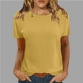thumbnail image 1 of OKBOP Ladies Tops Clearance Yellow Short Sleeve Solid Ribbed Crew Neck T-Shirts Plus Size Ladies Shirts, 1 of 6