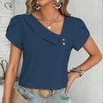 thumbnail image 1 of OKBOP Ladies Tops and Blouses Blue Short Sleeve Solid V-Neck Button T-Shirts Shirts for Women, 1 of 4