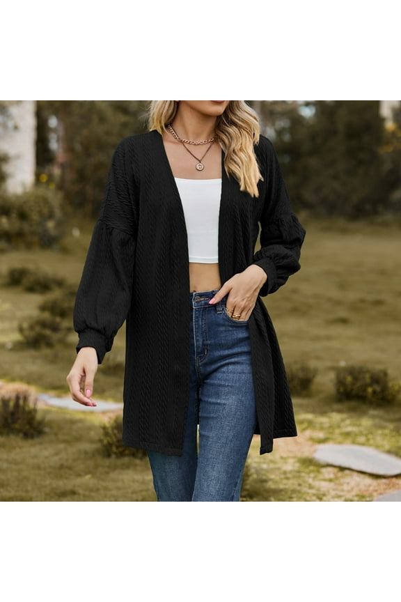 Lightweight Cardigan Jacket Solid cargo jacket women Open Relaxed Fit Open Front Winter Jacket Clearance Black