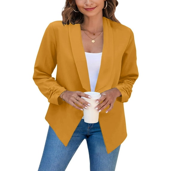 OKBOP Lightweight Open Front Jacket Cardigan Relaxed Fit Open women jackets Solid Winter Jacket Clearance Yellow