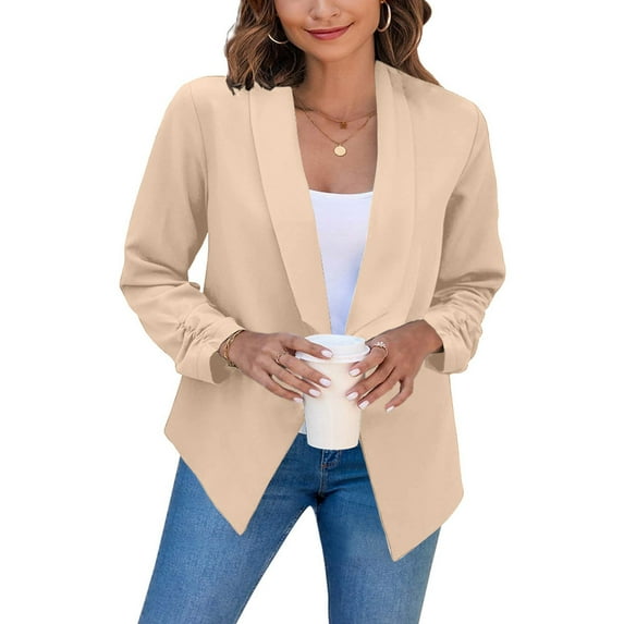 OKBOP Lightweight Open Front Jacket Cardigan Relaxed Fit Solid Open moto jacket women Winter Jacket Clearance Beige