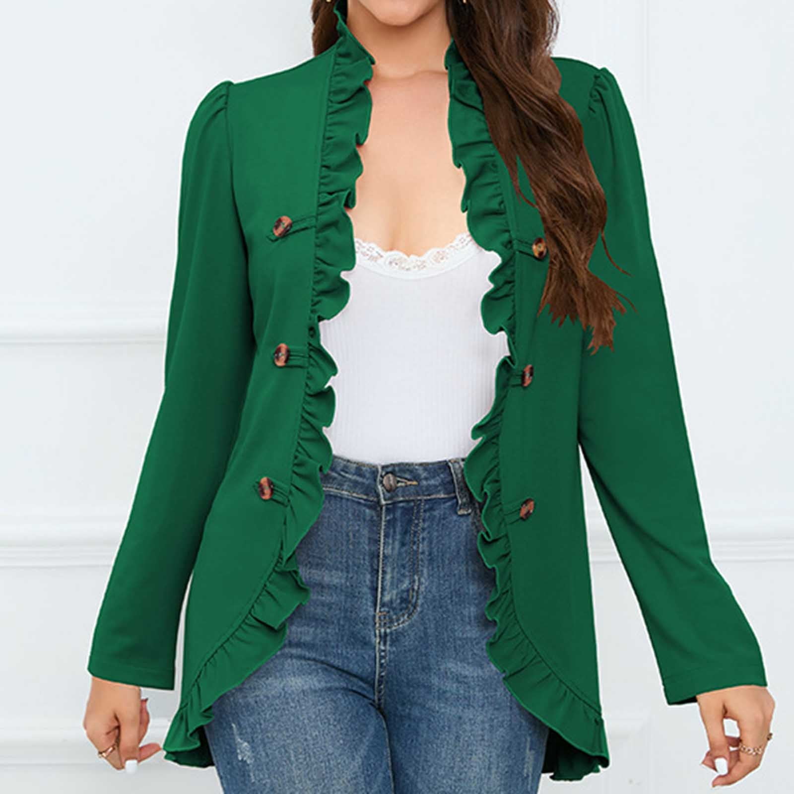 Winter Jacket Roffles OKBOP Lightweight Open Front Jacket Loose Button trucker jacket ...
