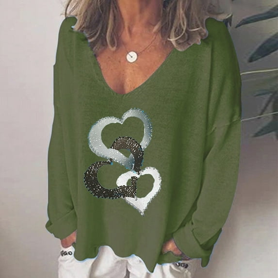 OKBOP Long Sleeve Crop Tops for Women,Fashion Casual Print V-Neck Loose Long Sleeve T-Shirt Pullover Dressy Blouses for Women Purple Shirt