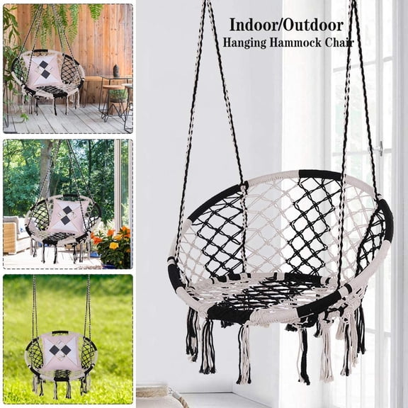 OKBOP Macrame Hammock Chair with Cushion - Handmade Rope Swing Seat for Indoor Outdoor  Garden Tree
