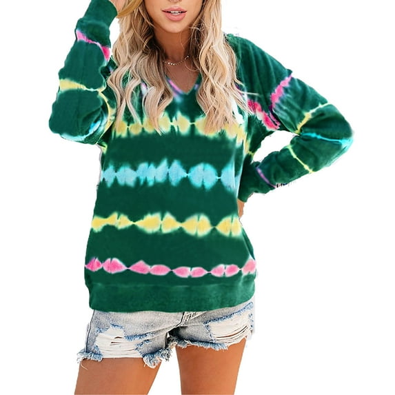 OKBOP Maroon Tops for Women,Autumn And Winter Hooded Print Tie Dyed Loose Sports Sweater Long Sleeved Hooded Sweater Long Sleeved Hooded Shirt Long Sleeve Blouse Red Shirt