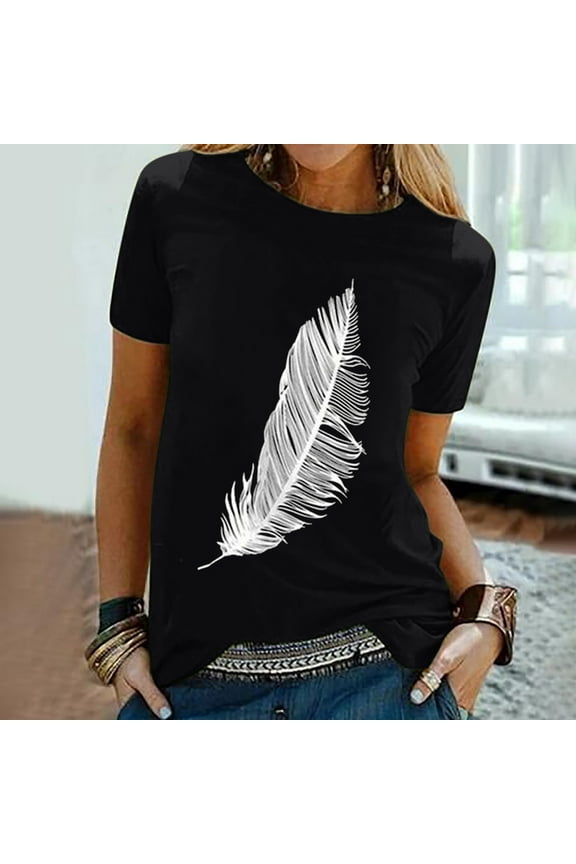 Maternity Tops,Shirt Tees Funny Cute Short Sleeve Fall T Shirt Feather Print Shirt Gift Gift for Long Sleeve Blouses for Women Shirt