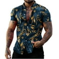 thumbnail image 1 of OKBOP Mens Button Up Shirts,Summer Crew Neck Hawaiian Button Up Beach Mechanic Baseball Short Sleeve T-shirt with Pocket Fathers Day Gift Clearance Blue XXXXL(16), 1 of 4