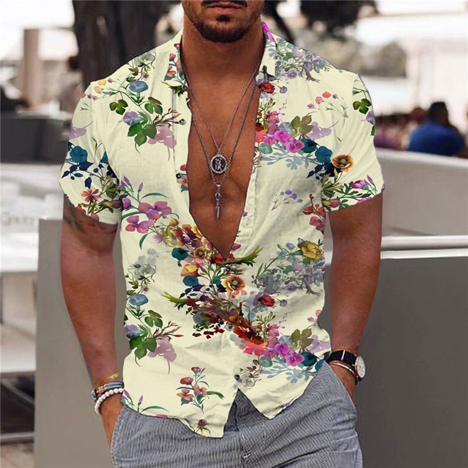 Fishing Shirts for Men, Men's Casual Button-Down Shirts Cotton Linen Short  Sleeve Hawaiian Shirt Summer Vacation Beach Tops