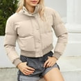 thumbnail image 1 of OKBOP Mid-Weight Full Zip Jacket sherpa jacket women Hoodless Outwear Coat Solid Slim Puffer Jacket Single-Breasted Winter Jacket Clearance Khaki, 1 of 8