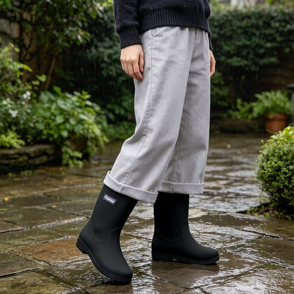 OKBOP Non-Slip rain boots for women waterproof Fall Zip-Up Moto Ankle-High Low Heel