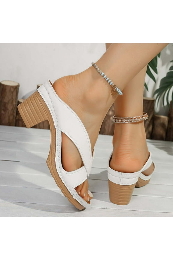 Open Toe Flip Flops for Women Flip-Flops Heeled Sandals Casual Wedding Slip-On Shoes