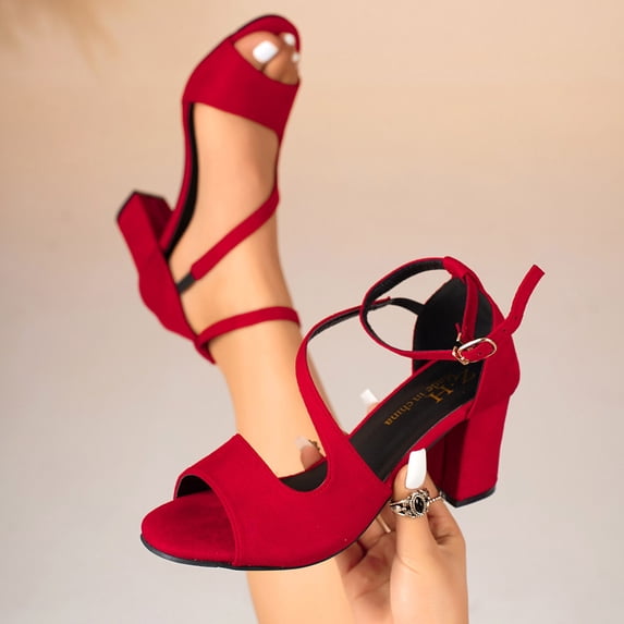 OKBOP Open Toe Heels for Women Chunky Heeled Sandals Casual Ankle Strap 2026 Shoes