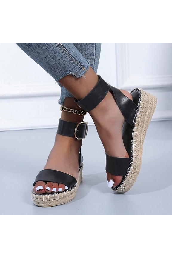Open Toe Wedge Sandals for Women Espadrilles Platform Sandals Fashion Ankle Strap Casual Shoes