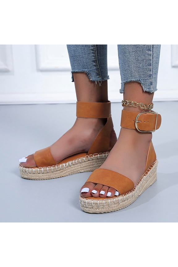 Open Toe Wedge Sandals for Women Espadrilles Platform Sandals Wedding Casual Ankle Strap Shoes