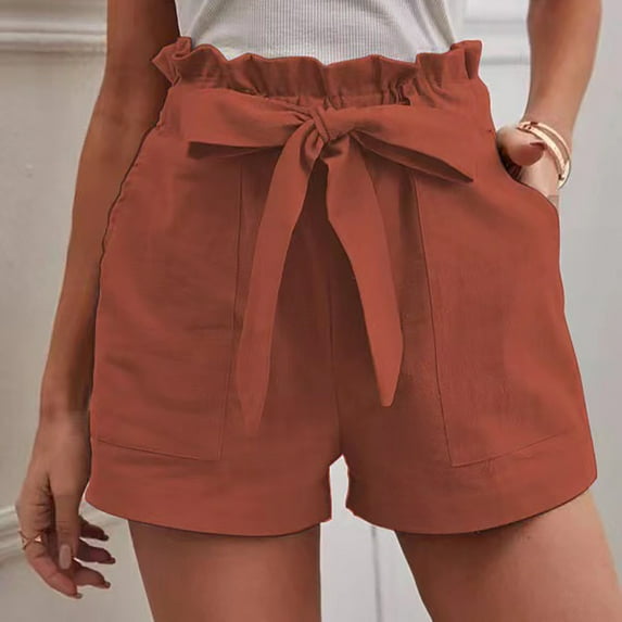 OKBOP Orange Womens Shorts Casual Active Fit Elastic Waist Wide-Leg Activewear Shorts
