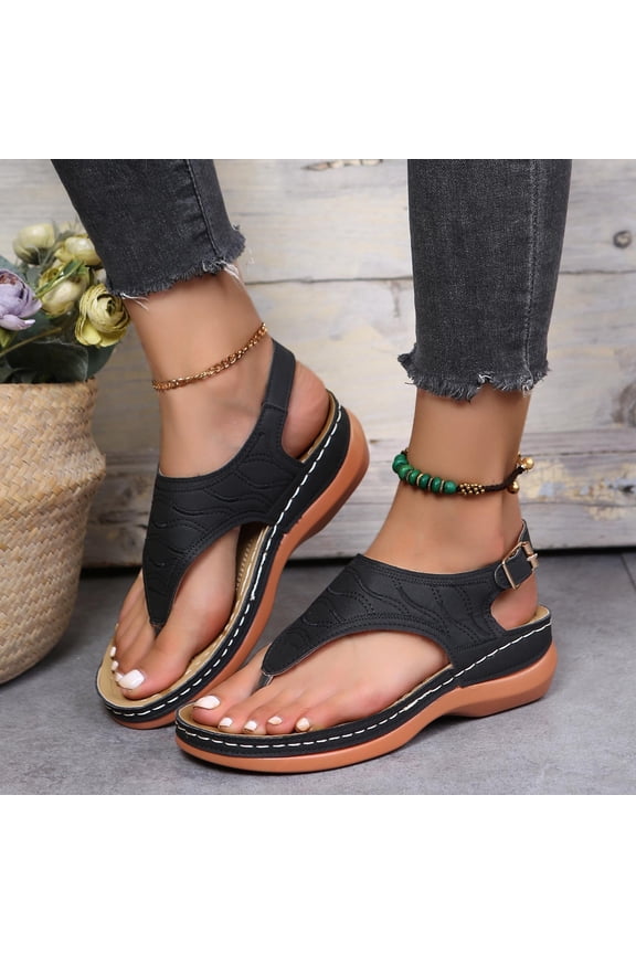 Orthopedic Sandals for Women Flip-Flops Open Toe Wedge Sandals Casual Arch Support Travel Ankle Strap Shoes