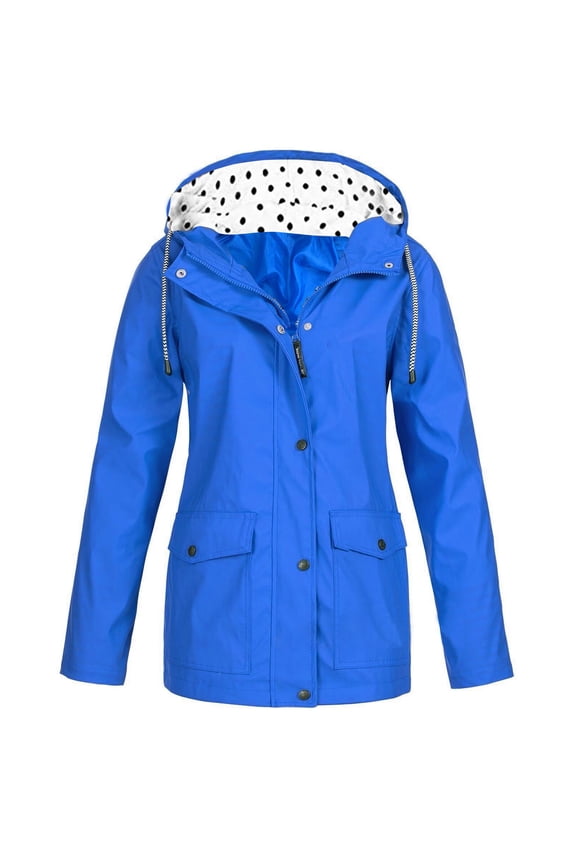Overcoat Jacket Classic Fit Anorak Windproof Rain Jacket waterproof rain jacket for women Hooded Solid Button Winter Jacket Clearance Blue