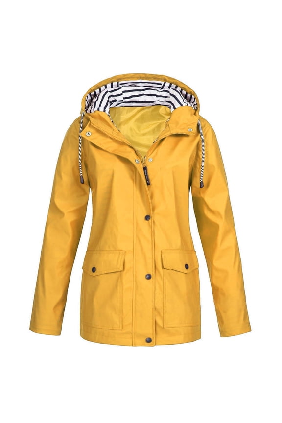 Overcoat Jacket Windproof Button Classic Fit Anorak Solid women's winter jacket Rain Jacket Hooded Winter Jacket Clearance Yellow