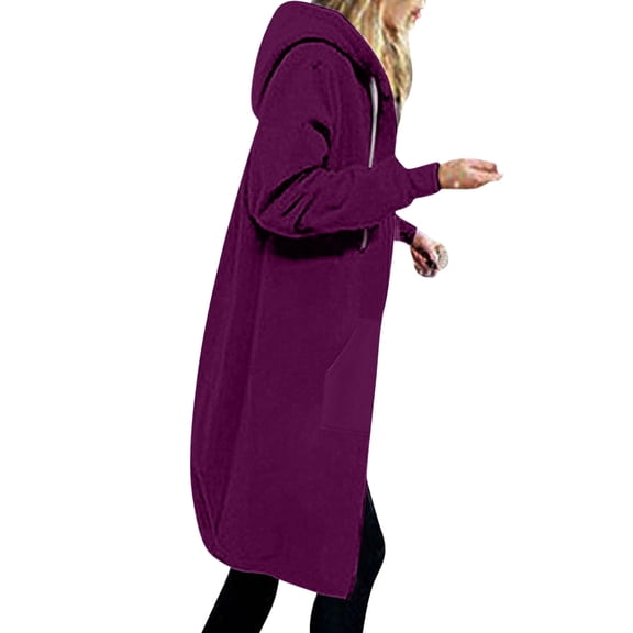 OKBOP Parka Jacket Drawstring Solid Hooded Relaxed Fit Open Front kids jackets Fleece Winter Jacket Clearance Purple