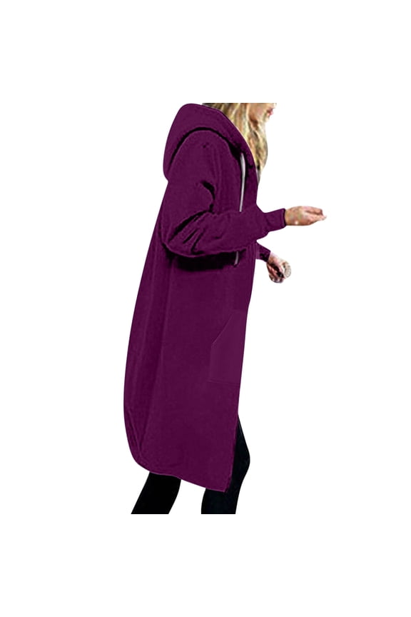 Parka Jacket Open Front Hooded Fleece Drawstring girls fall jacket Relaxed Fit Solid Winter Jacket Clearance Purple