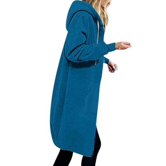OKBOP Parka Jacket Relaxed Fit jackets for women fashion dressy Open Front Fleece Drawstring Hooded Solid Winter Jacket Clearance Blue