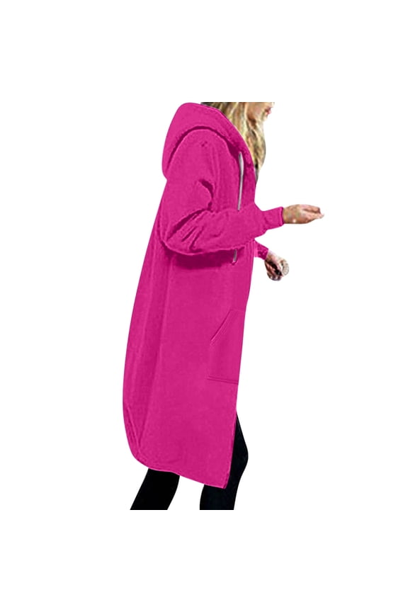 Parka Jacket cyberpunk jacket Drawstring Hooded Relaxed Fit Fleece Open Front Solid Winter Jacket Clearance Hot Pink