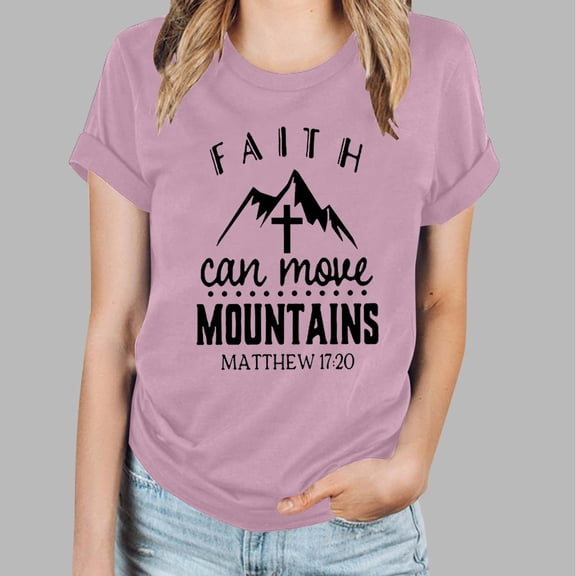 OKBOP Pink Plus Size Tops for Women Short Sleeve Crew Neck Crucifix Quotes T-Shirts Ladies Shirts and Tops