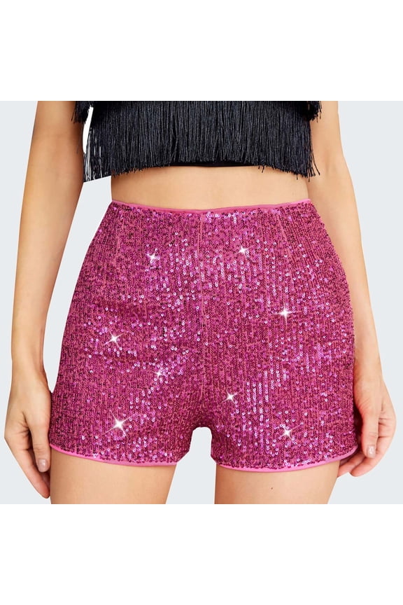Pink Shorts for Women Plus Size Clearance High Waist Relaxed Fit Casual Wide-Leg Sequin Shorts