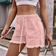 thumbnail image 1 of OKBOP Pink Shorts for Women Plus Size Clearance Wide-Leg Relaxed Fit Casual Drawstring Jeans Shorts, 1 of 5