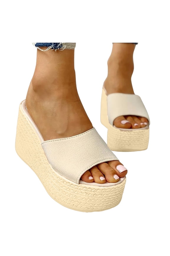 Platform Sandals for Women Open Toe Flat Walking Sandals Thick Sole Beach Casual Slip On Shoes