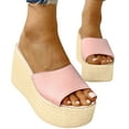thumbnail image 1 of OKBOP Platform Sandals for Women Open Toe Flat Walking Sandals Thick Sole Slip On Party Casual Shoes, 1 of 5