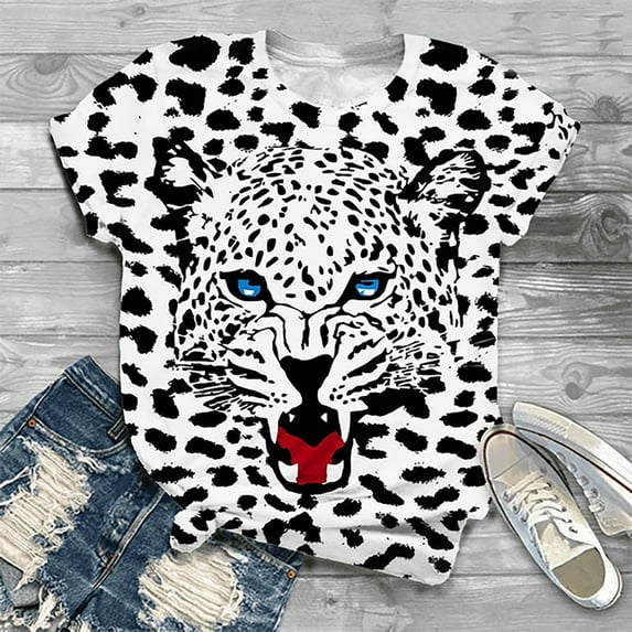 OKBOP Plus Size Fall Tops,Fashion Cute Leopard Print Pullover Casual Bottom Shirt Short Sleeve Black Blouses for Women Sweatshirt for Women