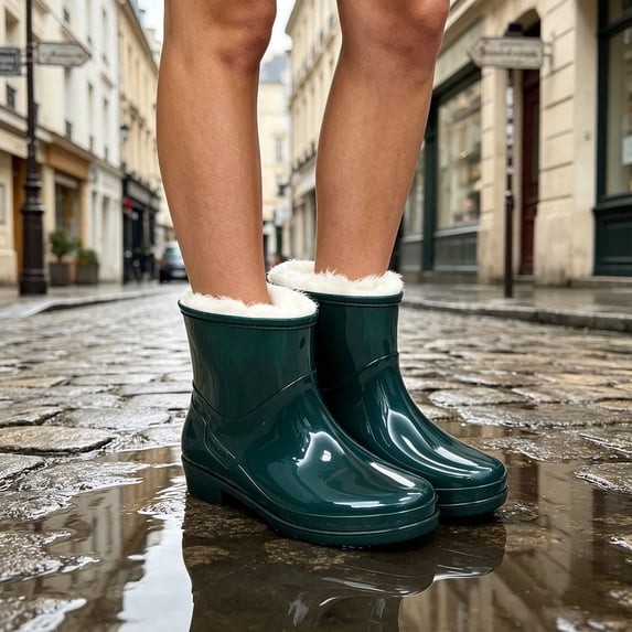 OKBOP Pull-On Rain Boots For Women Waterproof Waterproof Outdoor Gardening Ankle-High Waterproof Flat Heel Wading
