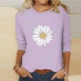 thumbnail image 1 of OKBOP Purple Ladies Tops 3/4 Sleeve Floral Crew Neck T-Shirts T Shirts for Women, 1 of 3