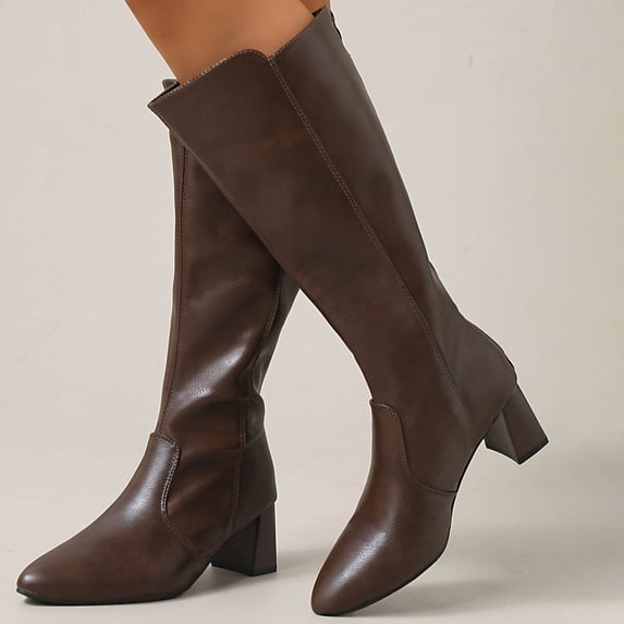 OKBOP Regular Womens Knee High Boots Fashion Dress Knee-High Block Knee-High Boots Brown 37