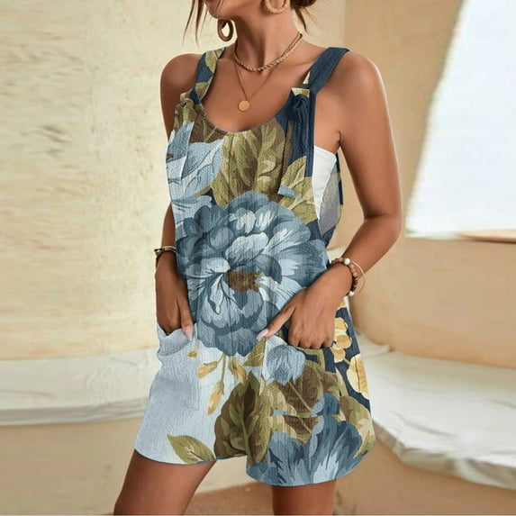 OKBOP Running Shorts for Women Blue Casual Relaxed Fit Jumpsuit Wide-Leg Young Adult Pants