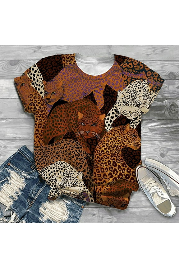 Rust Colored Tops for Women,Fashion Cute Leopard Print Pullover Casual Bottom Shirt Short Sleeve Blouses & Button-Down Shirts Shirts for Women