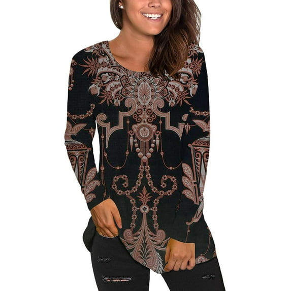 "OKBOP Sequin Tops for Women,Fashion Round-Neck Long Sleeve Print Casual T-Shirt Womens Tops And Blouses Sweatshirt"